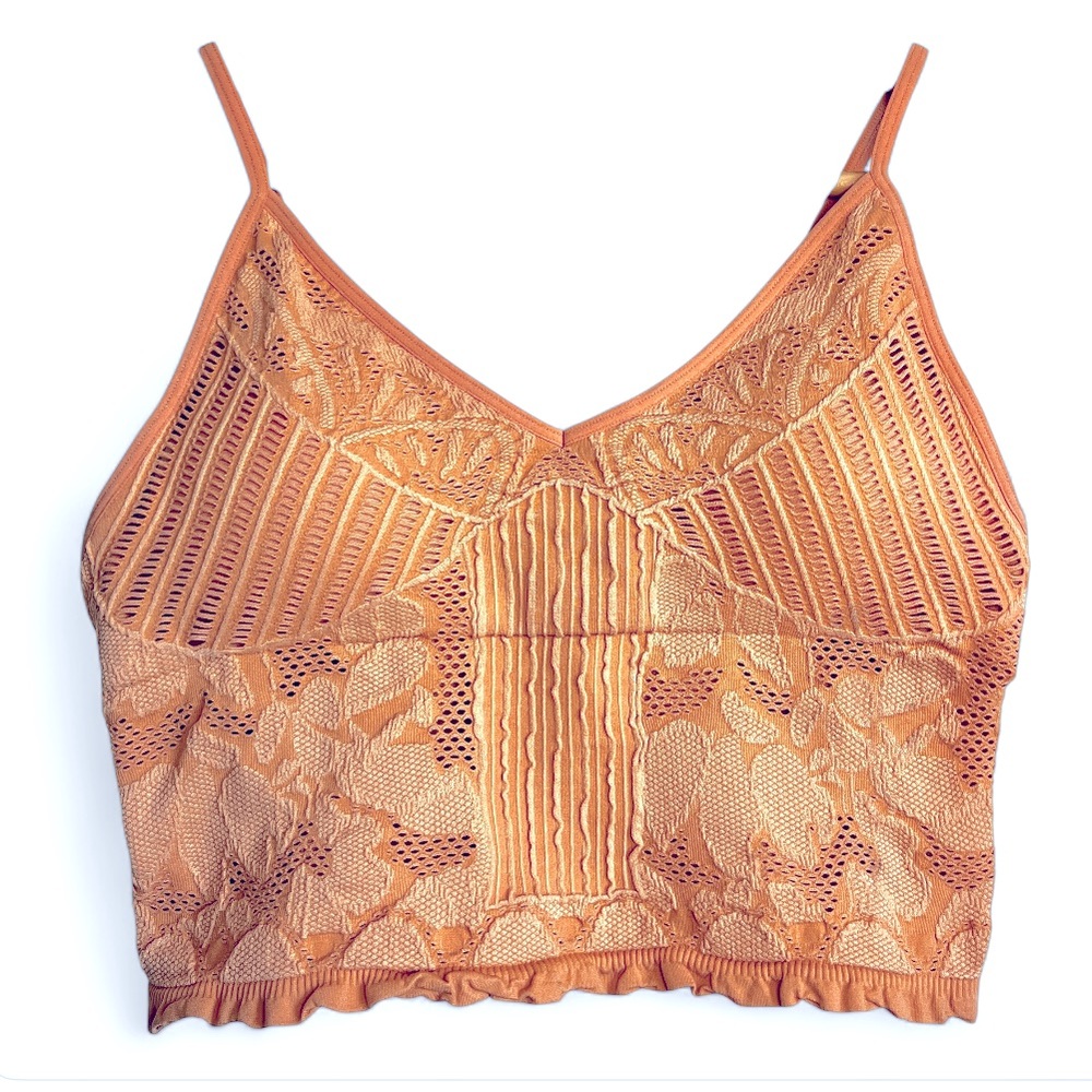 FORNIA Boho Ruffled Bralette Cami Peach M/L NWT